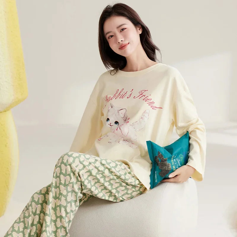 Cute Cat Pajama Set for Women & Girls - Cozy Sleepwear