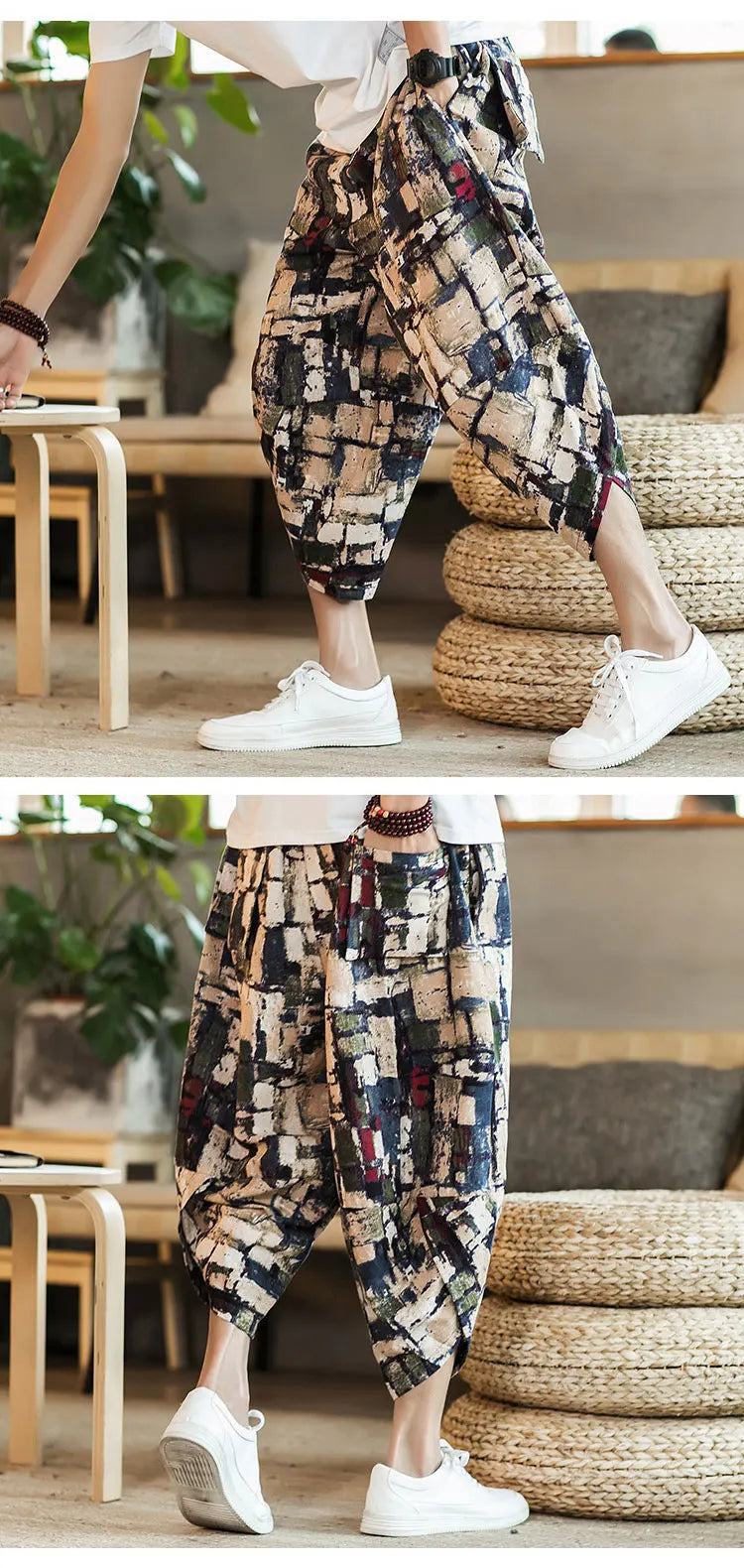 Harajuku Summer Loose Fit Wide-Leg Pants - Men’s Cotton Linen Baggy Trousers