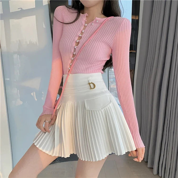 Summer White Pleated Mini Skirt - High Waist A-Line Korean Fashion