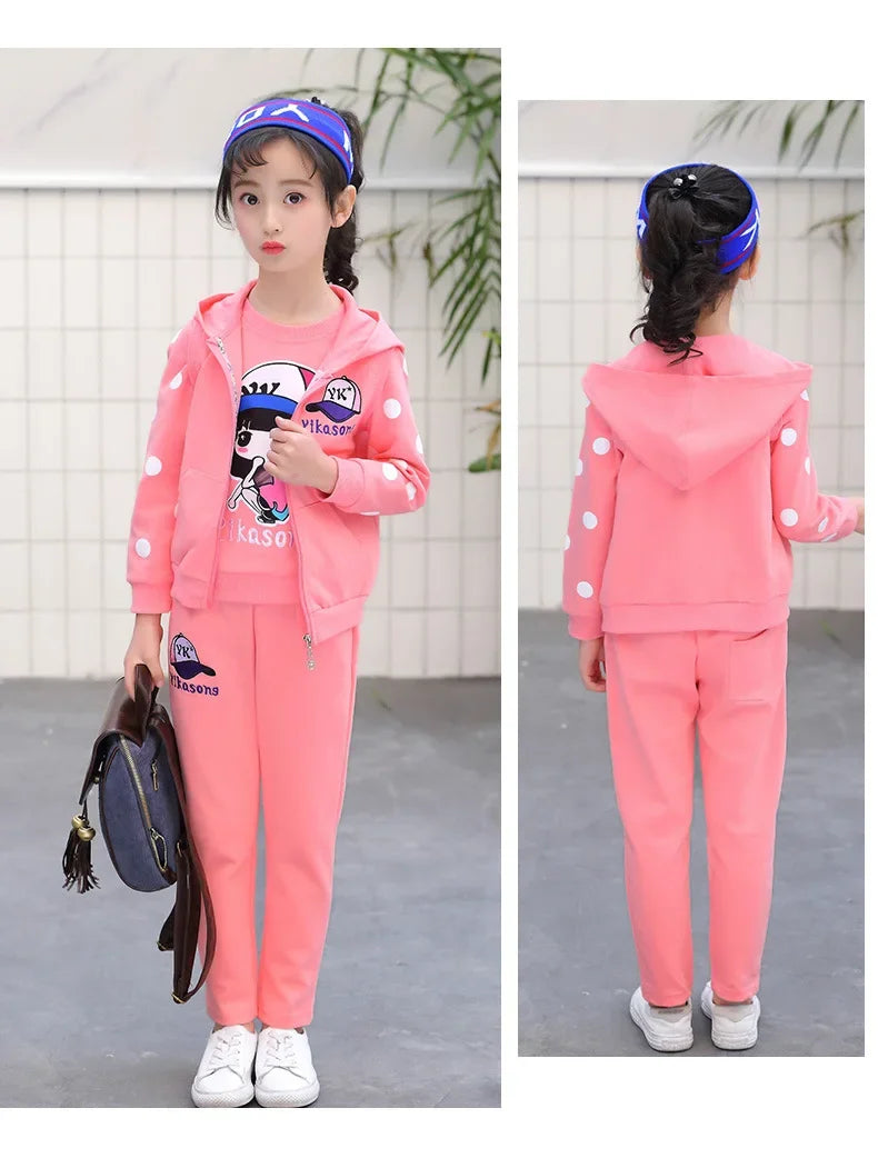 Fashion Girls' 3PCS Tracksuit Set - Vest, Coat & Pants for Autumn/Winter