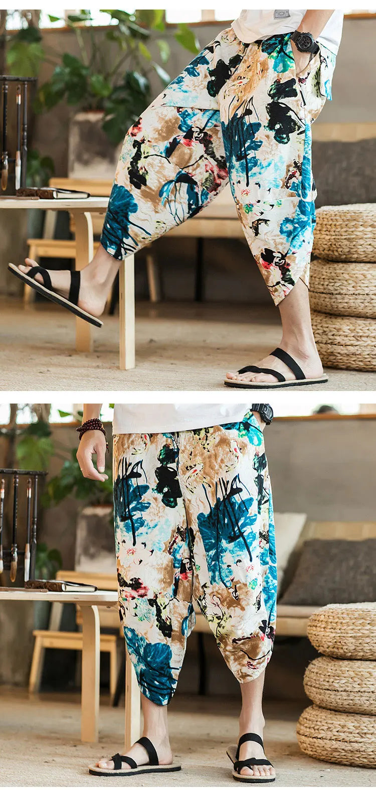 Harajuku Summer Loose Fit Wide-Leg Pants - Men’s Cotton Linen Baggy Trousers