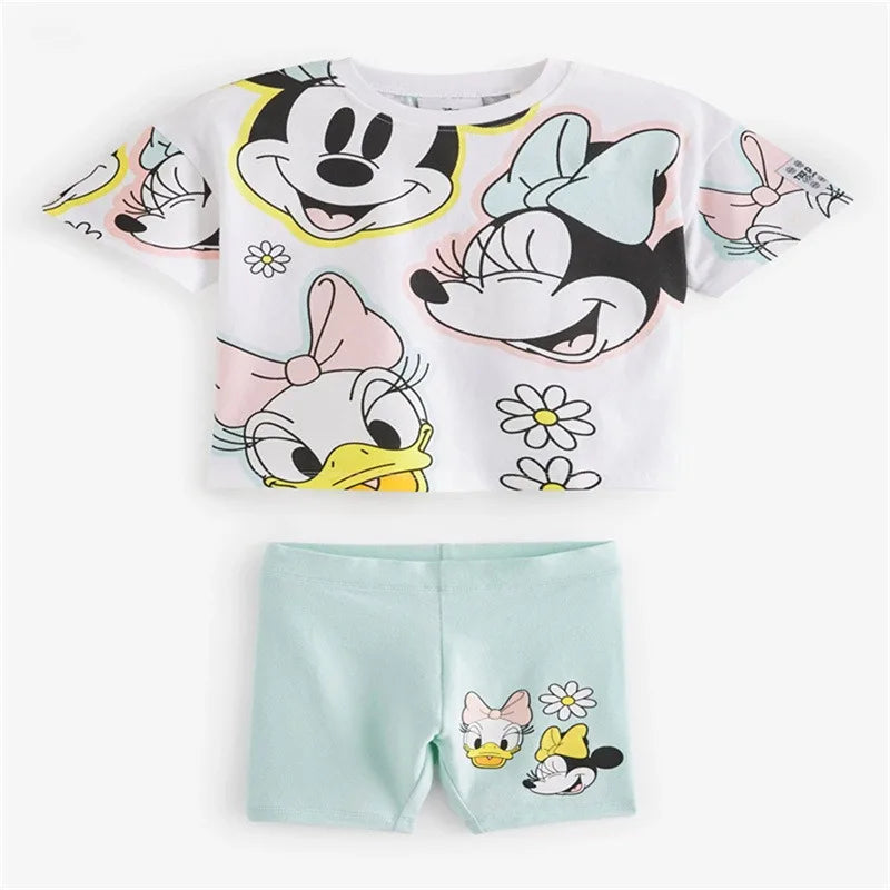 Summer Kids Girl Sets Cartoon Mickey Minnie Donald Duck Cotton T-shirt and Shorts Children Casual Outfits