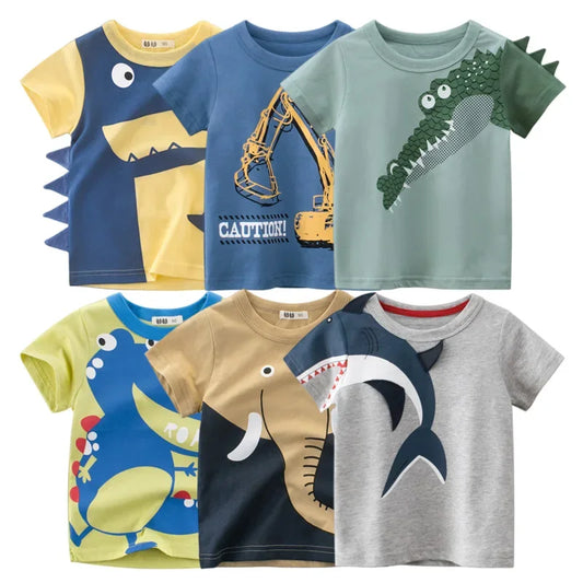 Summer 3D Cartoon Animal T-Shirts for Kids: Dinosaur & Shark