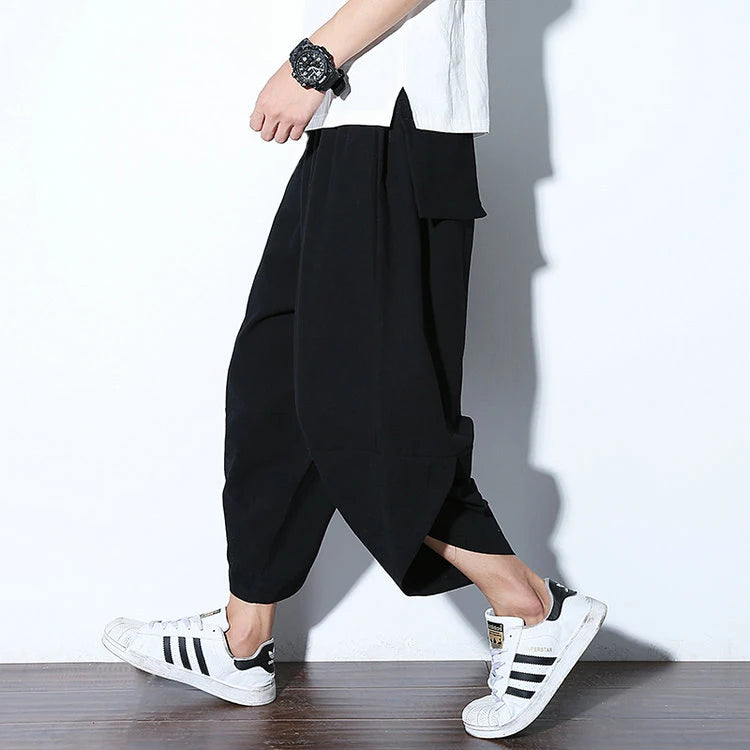 Harajuku Summer Loose Fit Wide-Leg Pants - Men’s Cotton Linen Baggy Trousers