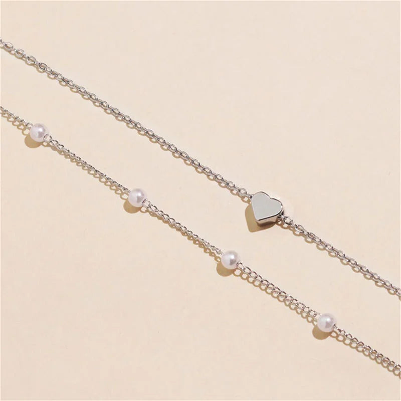 Double Layer Pearl Choker with Heart Pendant