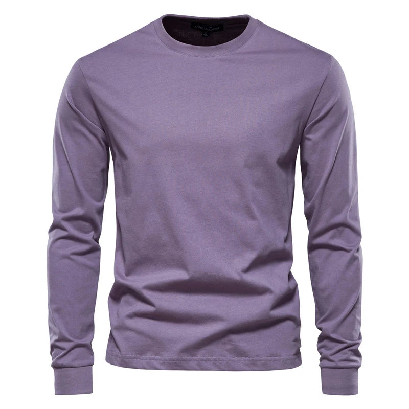 Solid Color Long Sleeve Cotton T-Shirt for Men