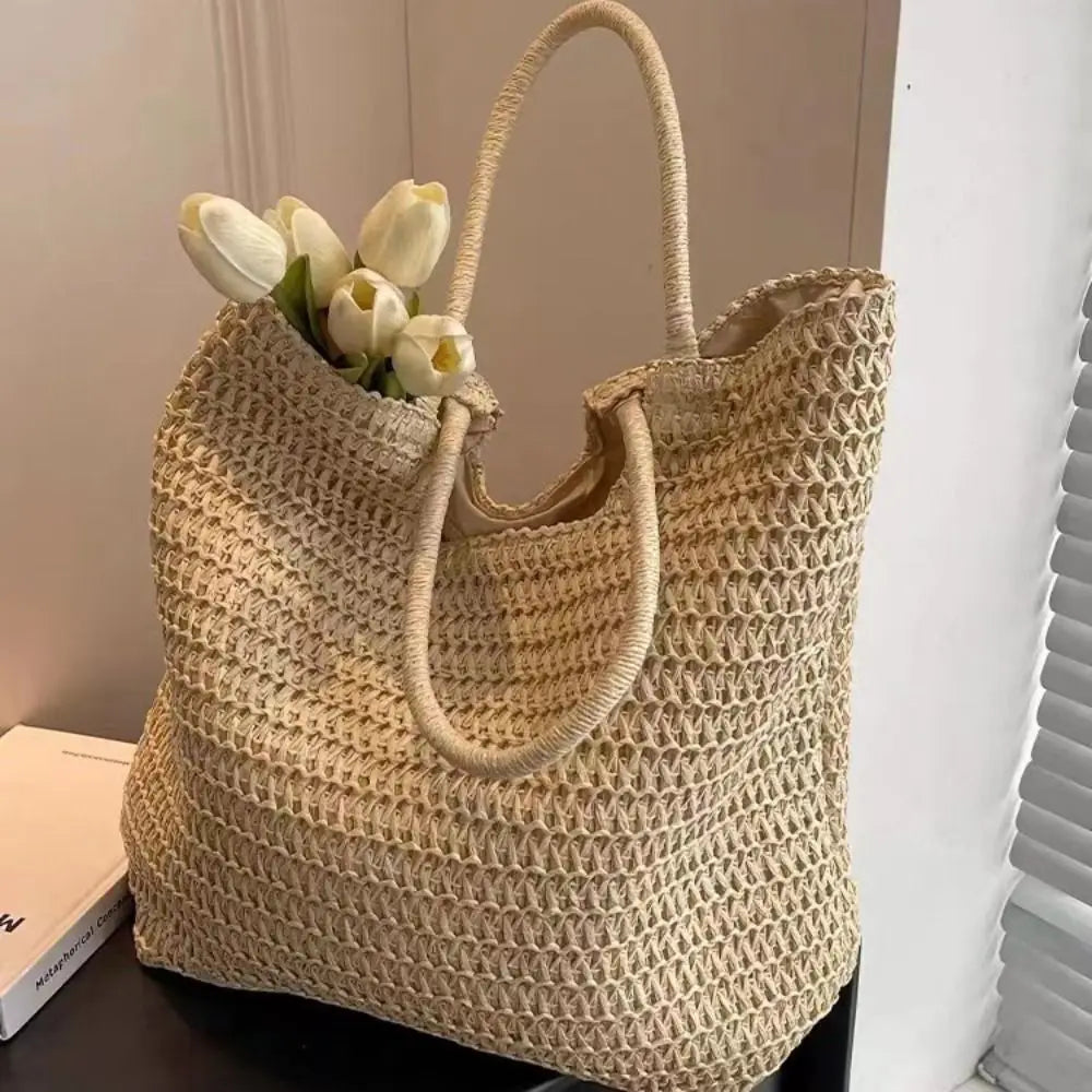 Summer Straw Woven Tote Bag – Large Capacity Shoulder & Beach Bag