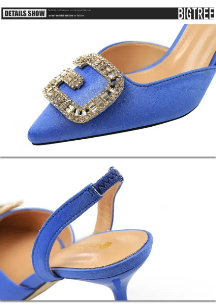 Women Shoes High Heels Shallow Pocket Tip Velvet Hollow Out Metal Buckle Sandals Fashionable Ladies Shoes