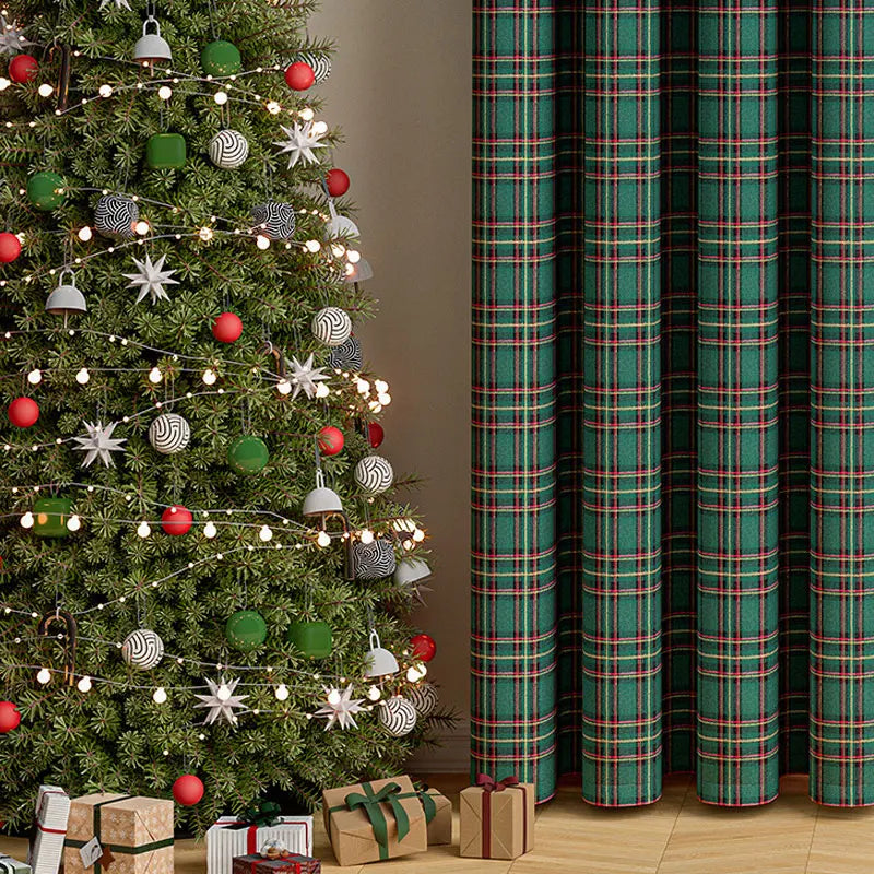 1 Panel Christmas line grid curtain suitable for living room and bedroom decoration