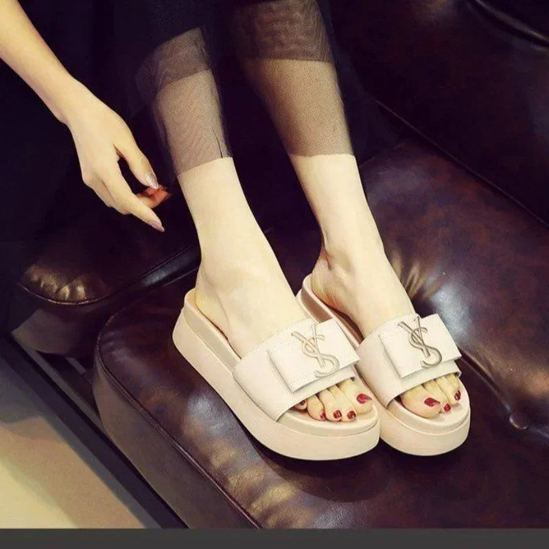 Women’s Platform Slippers - Summer Korean Fashion, Luxury Open Toe Low Heel Flip-Flops for Beach