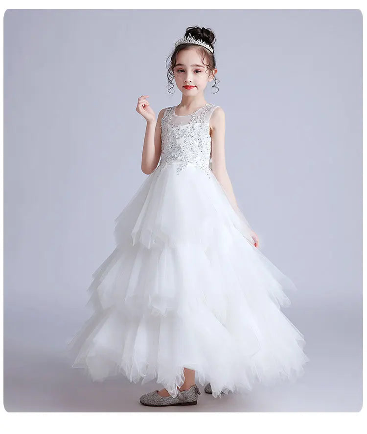 Girls' Summer Lace Birthday Party Dress - Princess Style