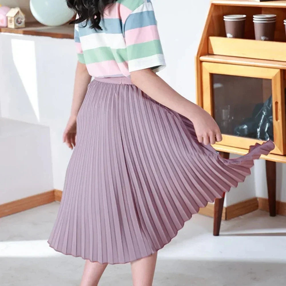 Girls' Elegant White Pleated Long Skirt