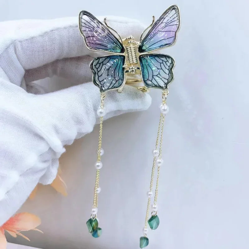 Fashion Butterfly Tassel Hairpin - Elegant Shark Clip for Women