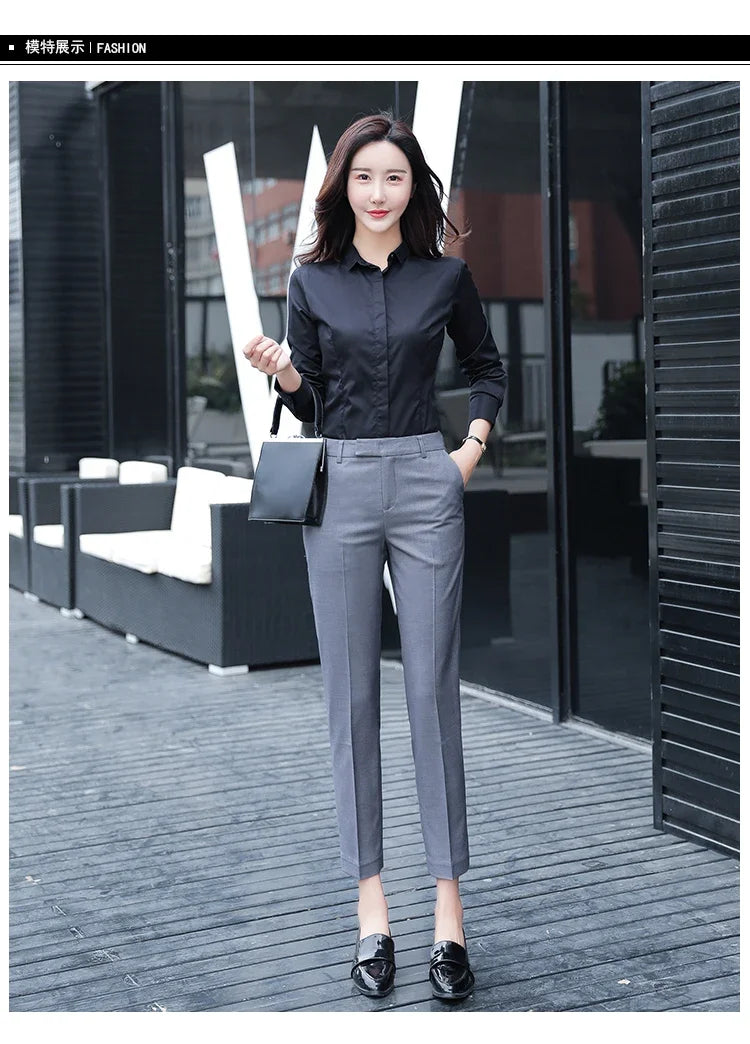 Black Gray High Waist Suit Pants for Women - Elegant Office Trousers