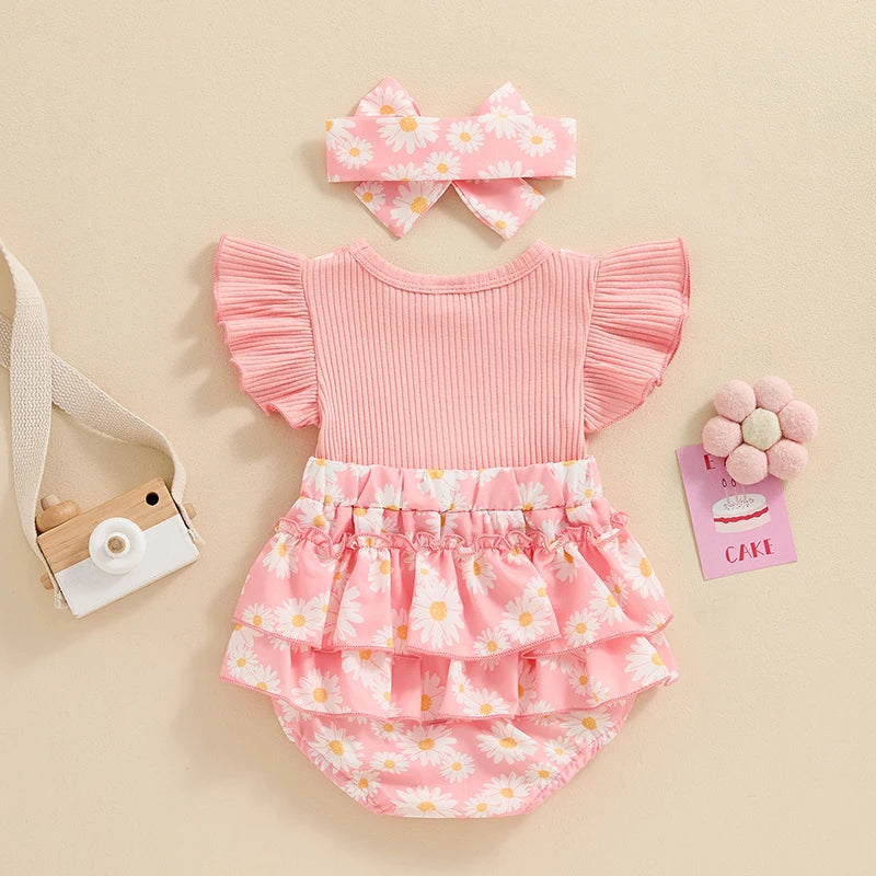 Newborn Ruffle Butt Romper Daisy Overalls Jumpsuit