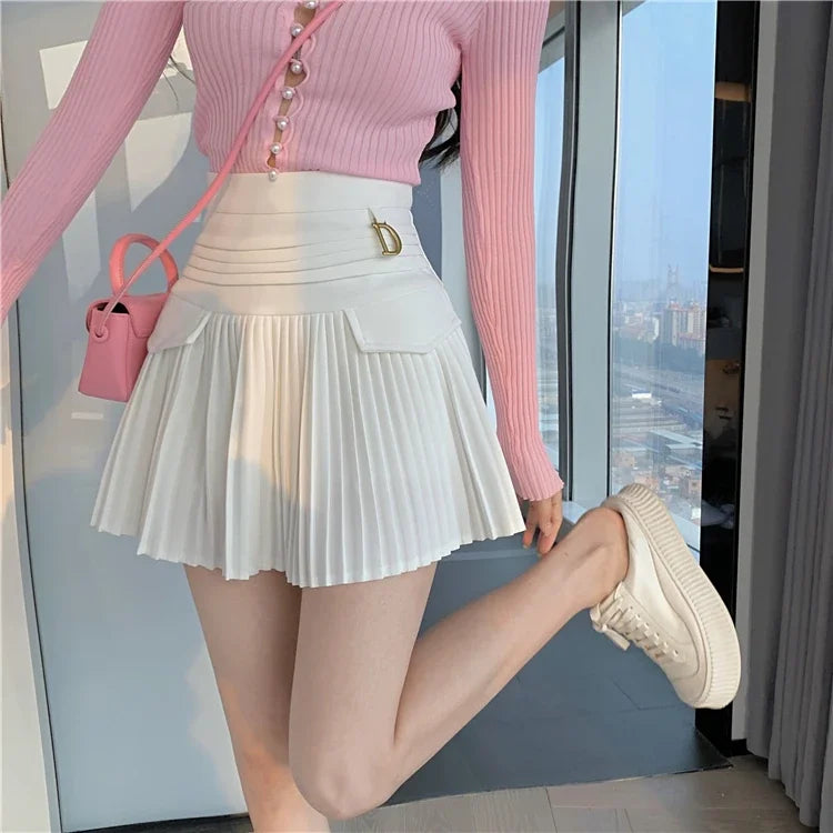 Summer White Pleated Mini Skirt - High Waist A-Line Korean Fashion