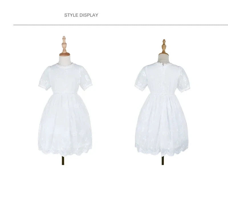 Kids' White Lace Dress - Long Sleeve Wedding & Party Dress (6-16Y)