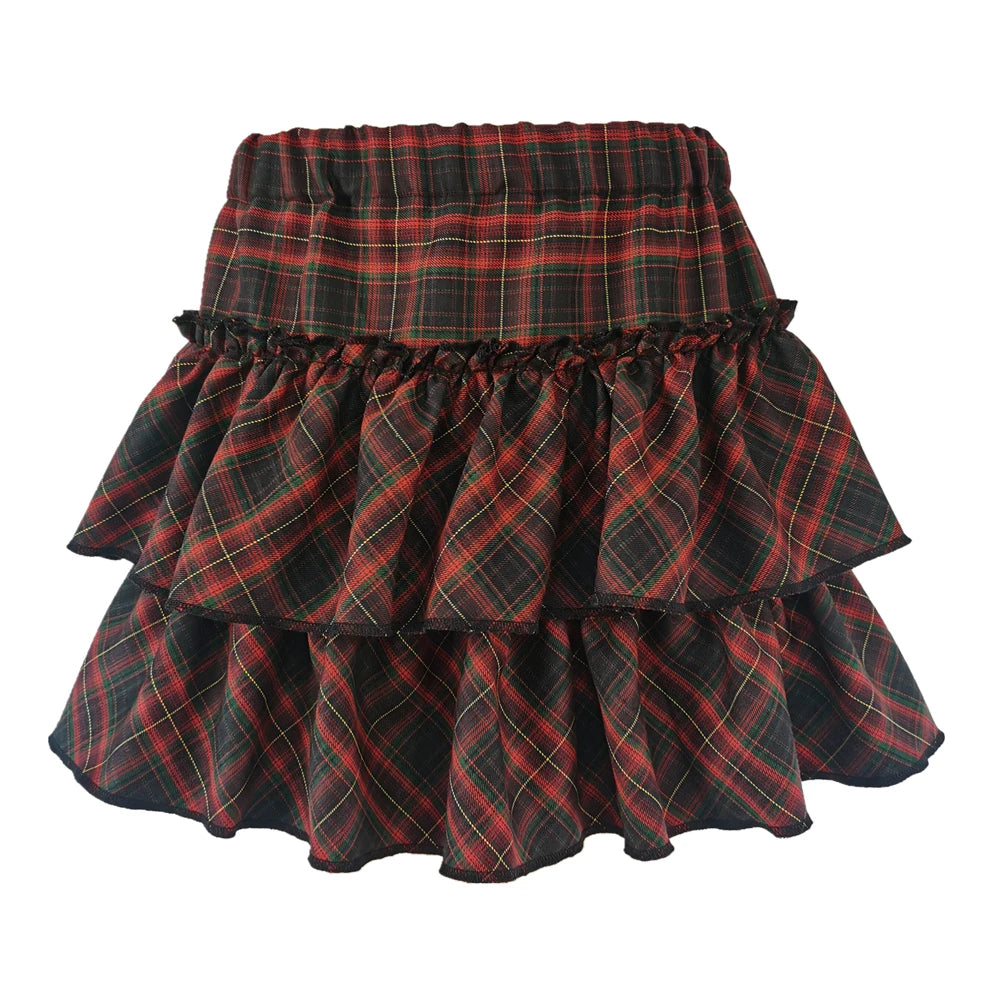 Japanese College Style Pink Plaid Skirt