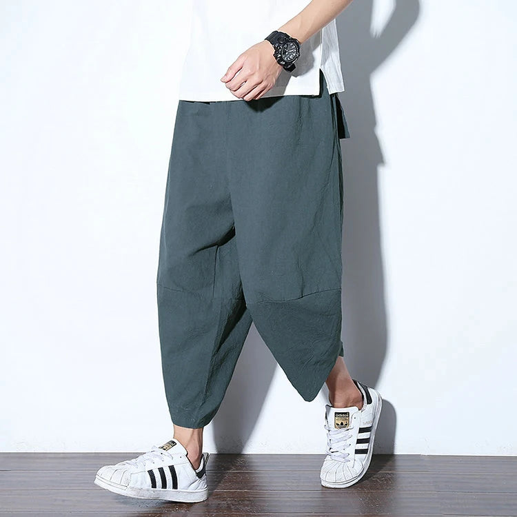 Harajuku Summer Loose Fit Wide-Leg Pants - Men’s Cotton Linen Baggy Trousers