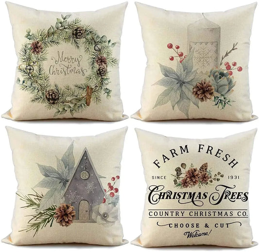 1PC Christmas Linen Pillowcase Cushion Cover – Customizable Home Sofa Decoration