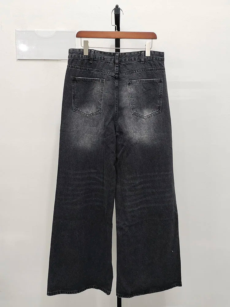 Vintage Men's Baggy Denim Trousers - Streetwear Wide-Leg Distressed Pants