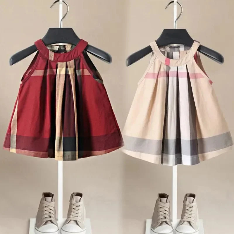 Cotton Children's Summer Clothing - Girl Plaid Princess Dresses