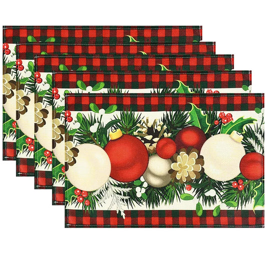 1/2pcs Linen Christmas Placemats – 30x45cm Buffalo Plaid Snowman Gnome Table Mats for Home Decor