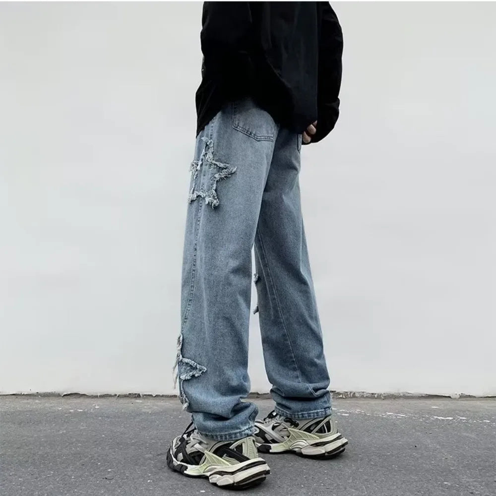 Hip Hop Embroidered Baggy Jeans - Men's Fashion Trousers