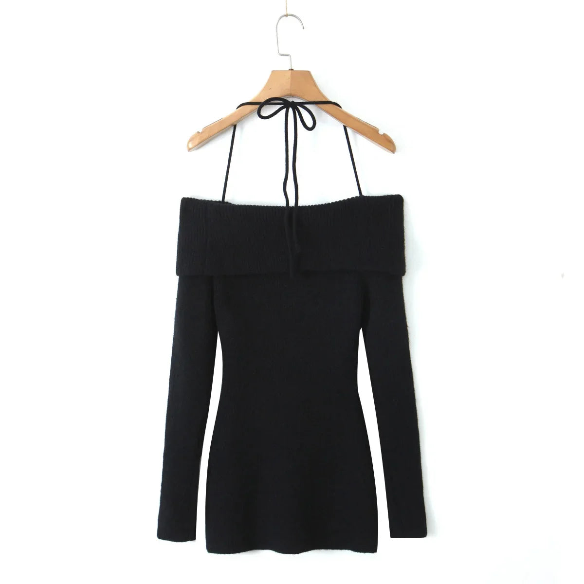 Autumn Off-Shoulder Black Bodycon Knitted Dress