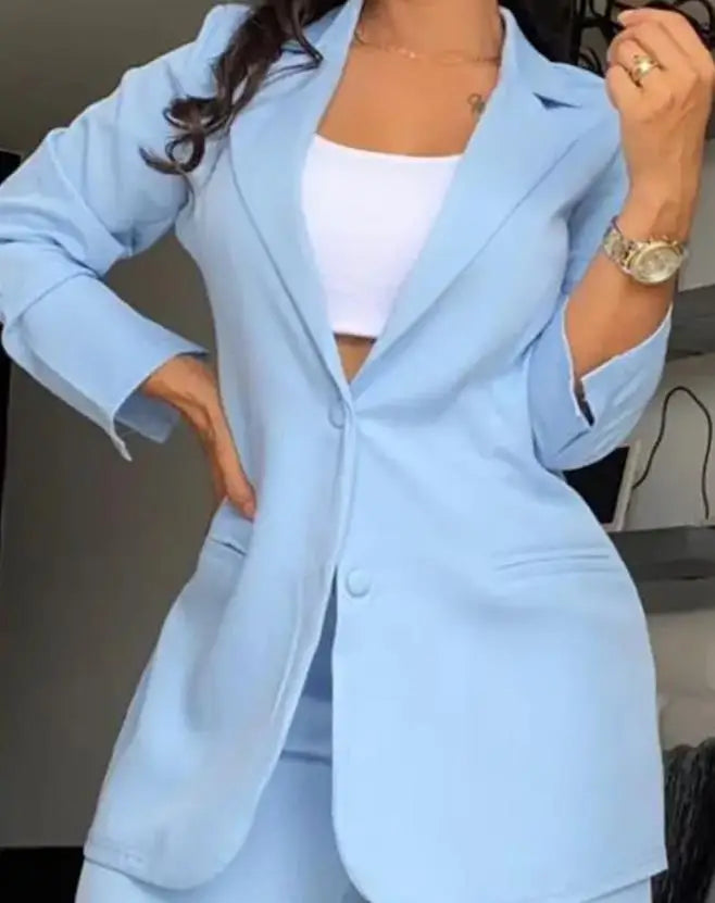 Women's Urban Suits Spring/Summer Notched Collar Blazer & Button Pants Set