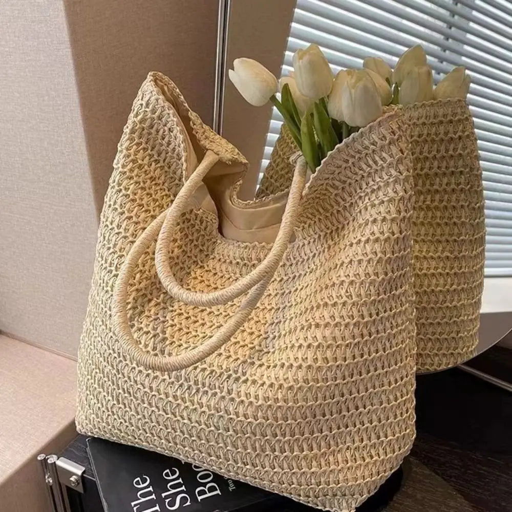 Summer Straw Woven Tote Bag – Large Capacity Shoulder & Beach Bag