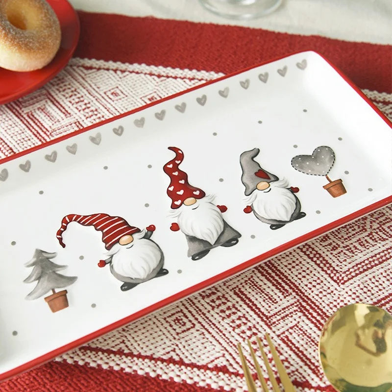 Rectangular Christmas Ceramic Dinner Plates Afternoon Tea Dessert Tray Ceramic Relief Plate Western Plates Tableware Gifts