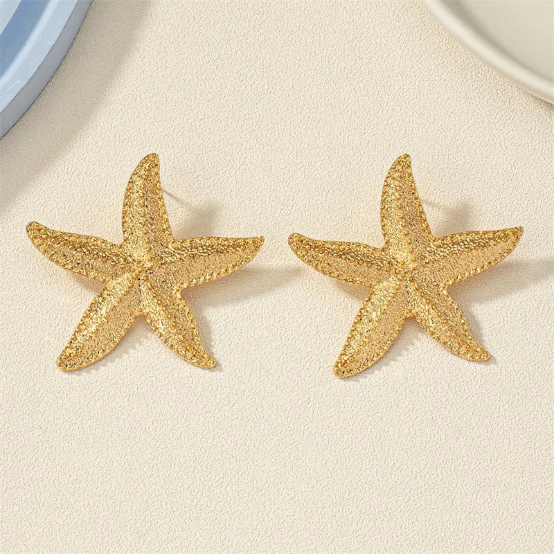 Trendy Gold Large Starfish Stud Earrings for Women