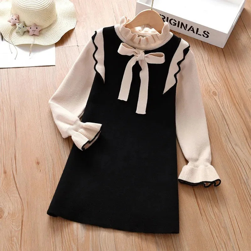 Autumn/Winter Teen Girls Bowtie Knit Sweater Dress - Holiday Style