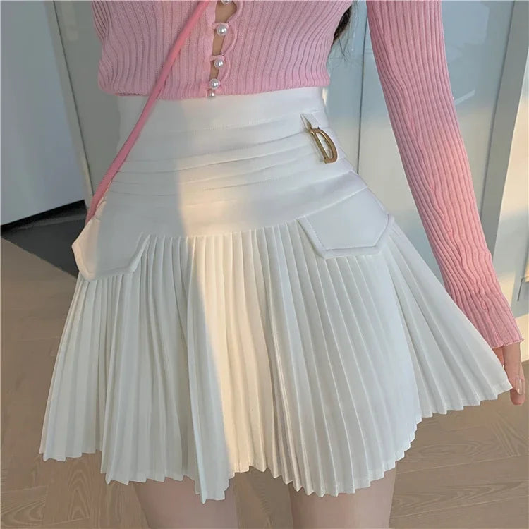 Summer White Pleated Mini Skirt - High Waist A-Line Korean Fashion