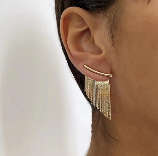 Bling Gold Tassel Dangle Earrings for Women