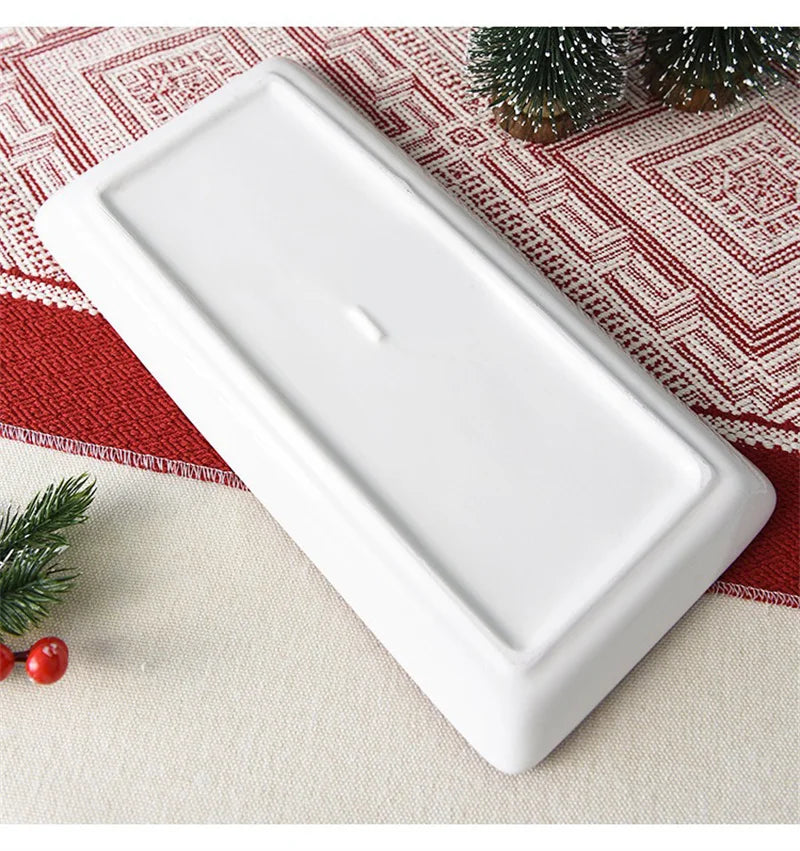 Rectangular Christmas Ceramic Dinner Plates Afternoon Tea Dessert Tray Ceramic Relief Plate Western Plates Tableware Gifts