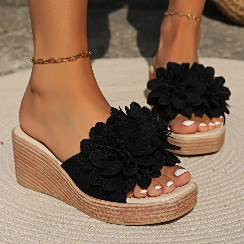 Luxury Wedge Sandals - Women's Designer Beach Platform Shoes, Flower High Heel Slippers for Summer Fashion