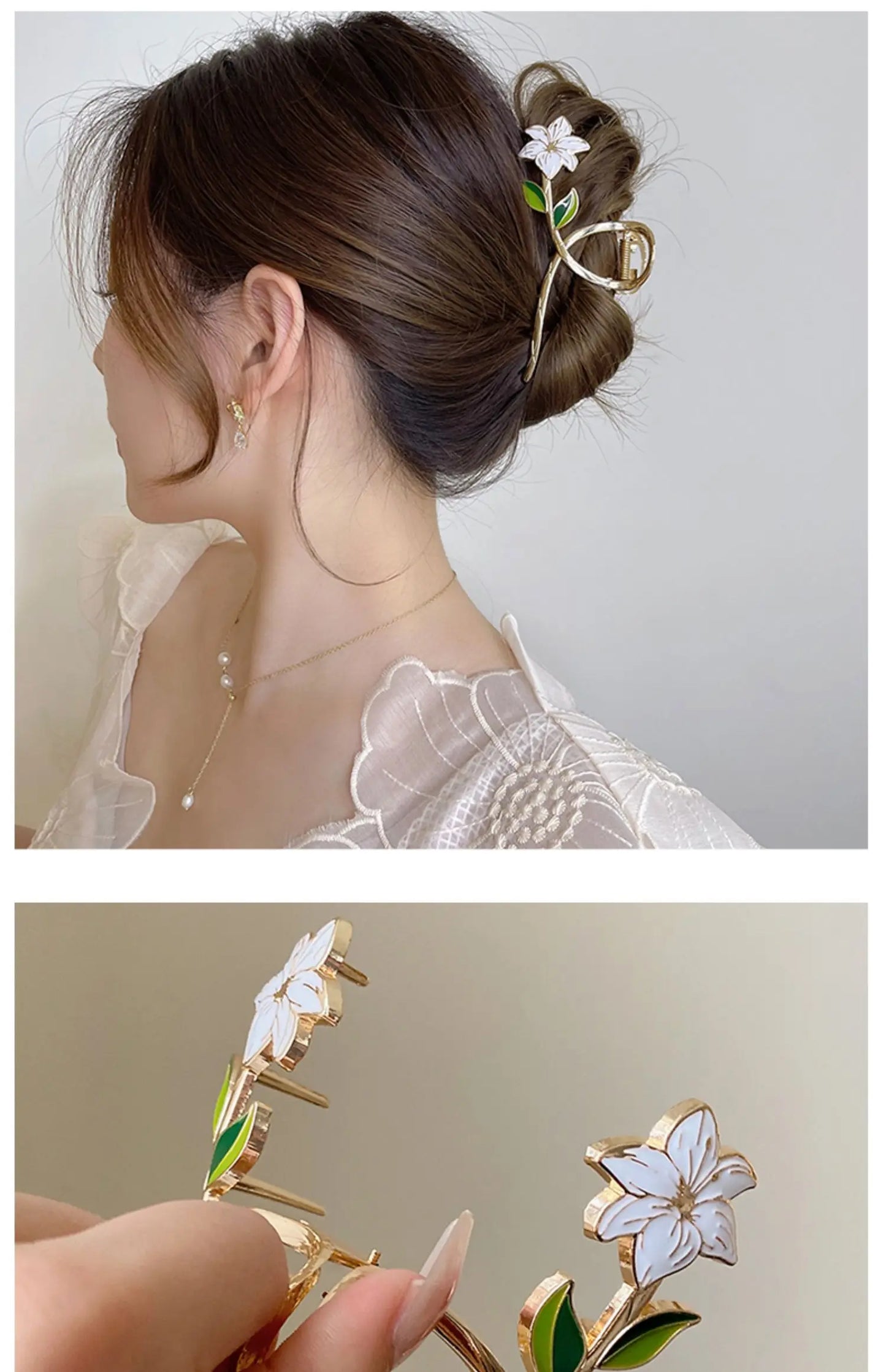 Elegant Gold Flower Metal Hair Claw - Women’s Barrette & Ponytail Clip