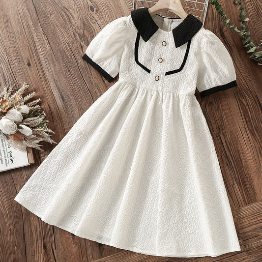 Summer White Dress for Girls – Preppy Short Sleeve Party Outfit for Kids (Ages 8-12)