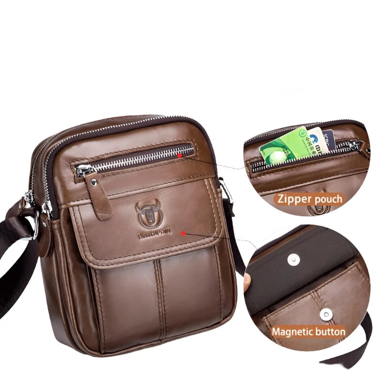 Bullcaptain Men's Leather Messenger Bag - Casual & Business