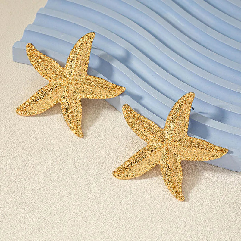 Trendy Gold Large Starfish Stud Earrings for Women