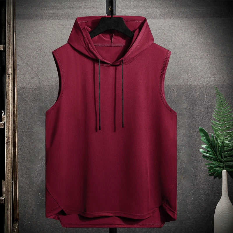 Men's Quick-Dry Short Sleeve Vest - Oversized Gym Tank Top with Hoodies