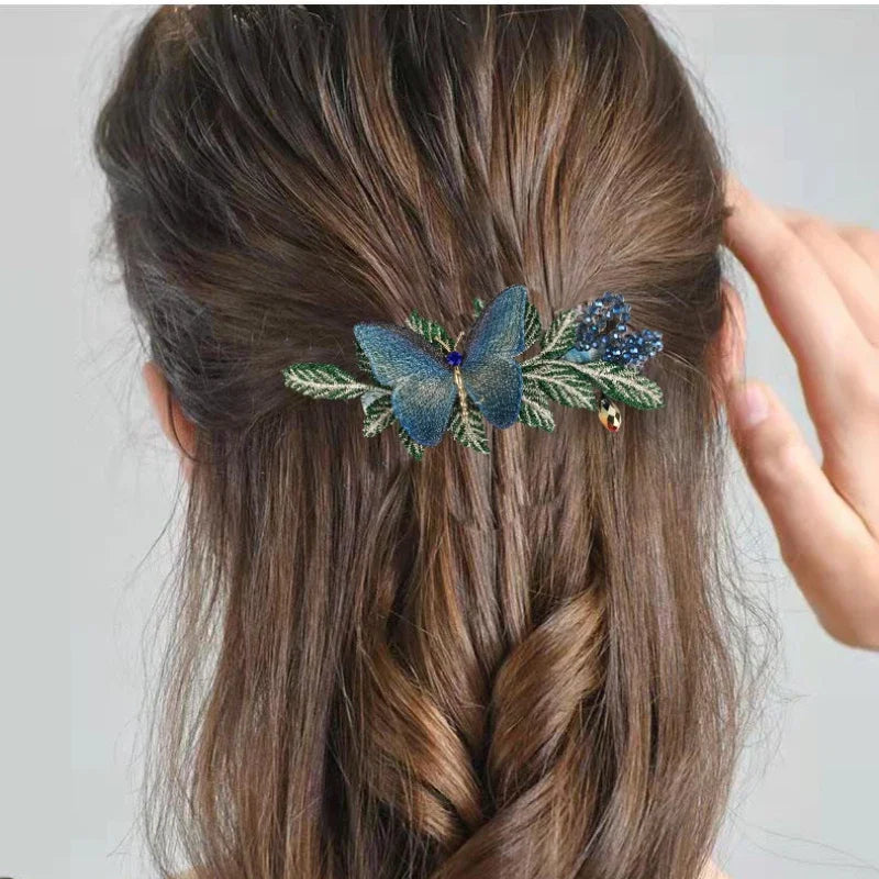 Elegant Embroidered Butterfly Hairpin - Retro Spring Clip for Women & Girls