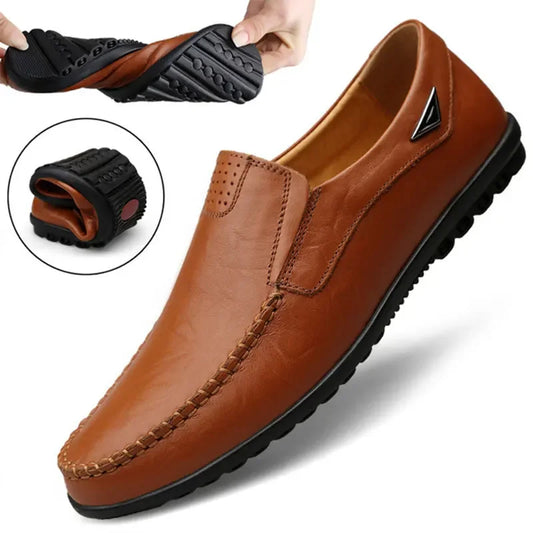 Genuine Leather Men’s Casual Shoes – Breathable Slip-On Driving Shoes, Plus Size 37-46