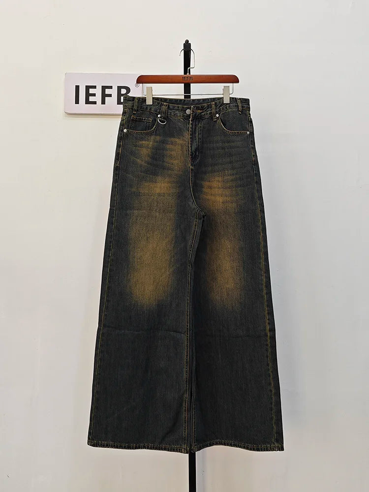 Vintage Men's Baggy Denim Trousers - Streetwear Wide-Leg Distressed Pants