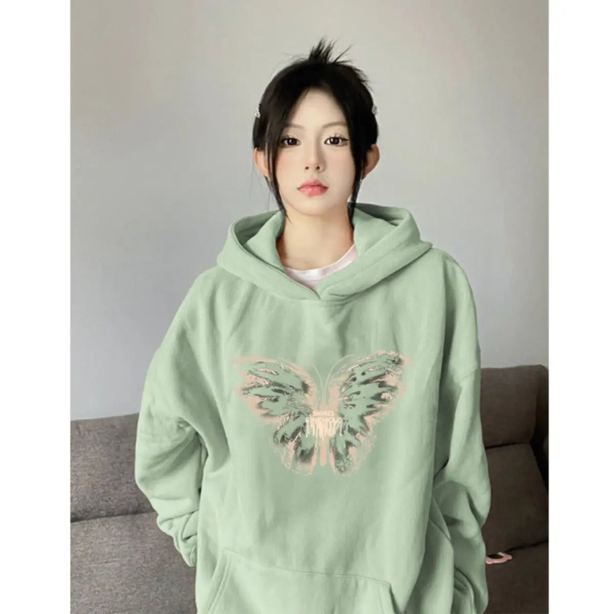 American Butterfly Hooded Hoodie - Spring Autumn Women's Casual Top