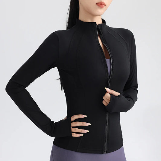 Women's Full Zip Yoga Jacket with Thumbholes - Stretch Fit Fitness Top