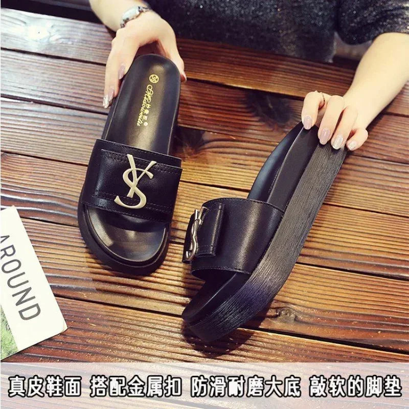 Women’s Platform Slippers - Summer Korean Fashion, Luxury Open Toe Low Heel Flip-Flops for Beach