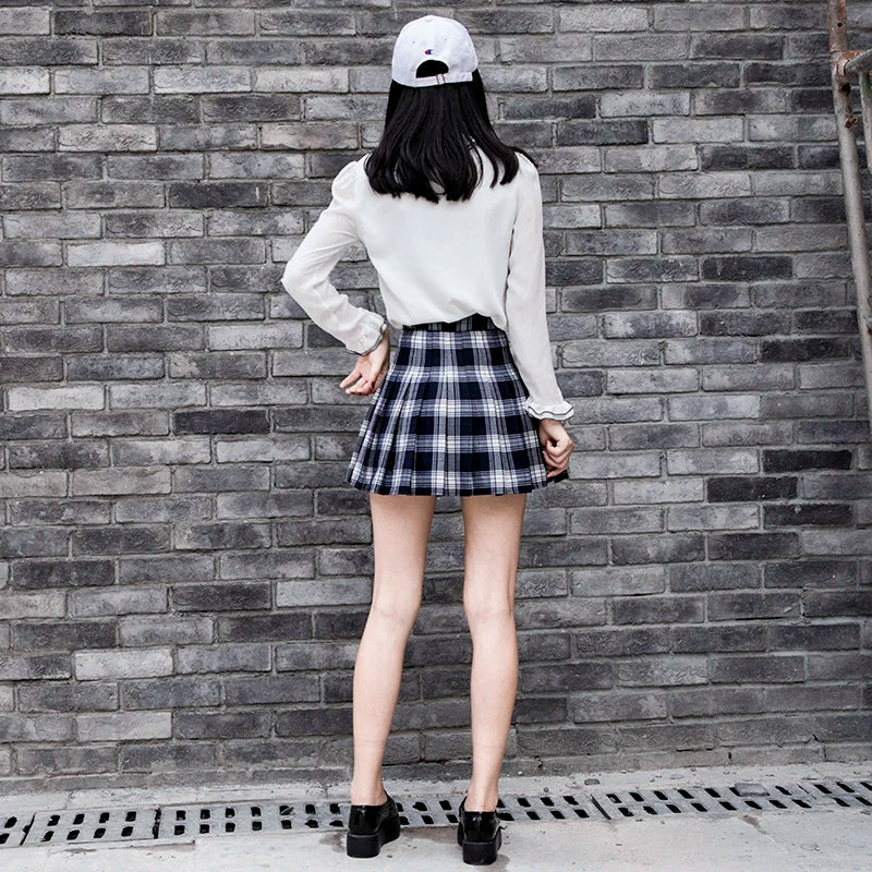 Korean High-Waist Plaid Mini Skirt